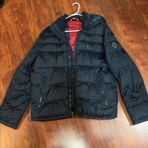 SIZE large navy tommy hilfiger hooded winter puffer jacket